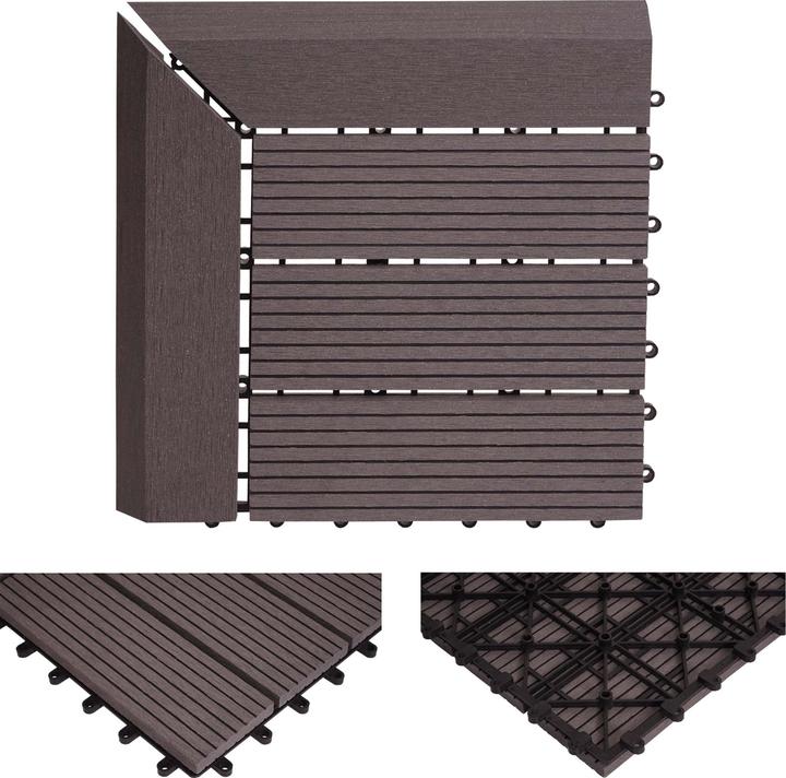 Immagine prodotto Swisshandel24 WPC Piastrella angolare per pavimento Rodano + bordo, terrazza effetto legno, 30x30cm Premium (1 x, 30 x 30 cm)