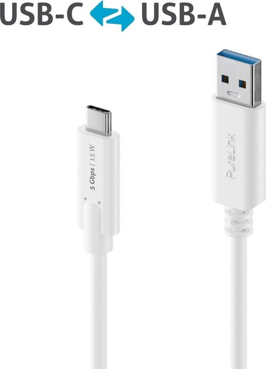 Produktbild Purelink USB 3.1-Kabel (Gen 1) USB C - USB A 2 m Weiss (2 m, USB 3.1)
