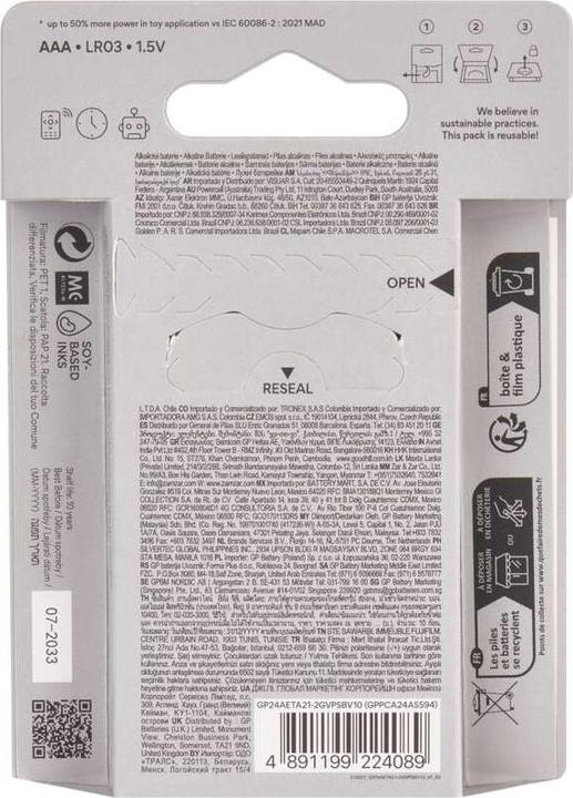 Actual product image GP Batteries GP alkaline battery SUPER AAA (LR03)- 10ks (10 pcs., AAA)