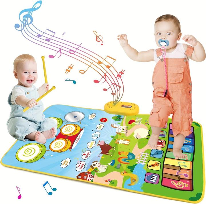 Actual product image Activity Board Musical toy with 8 animal sounds, music mat with piano keyboard & drums with 2 sticks, 3