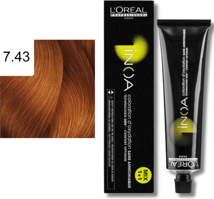 Actual product image L'Oréal Professionnel INOA 7.43 Medium Blonde Copper Gold (7.43 Medium blonde copper gold)