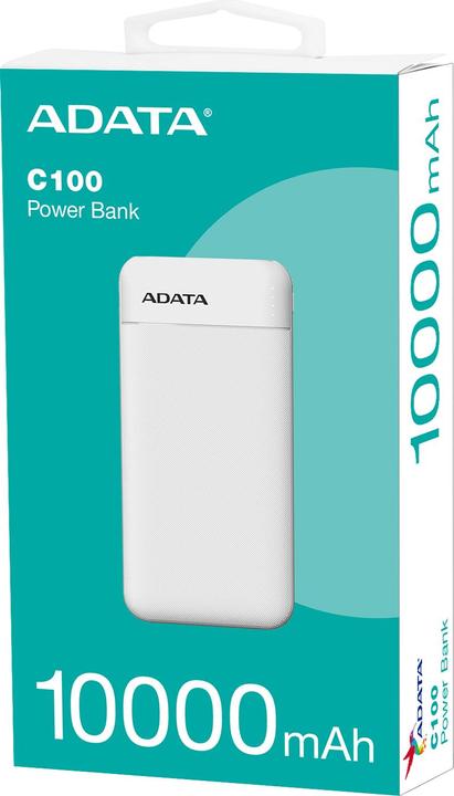 Image du produit Adata POWER BANK USB 10000MAH BLANC/PC100-14WH (10000 mAh, 20 W, 37 Wh)