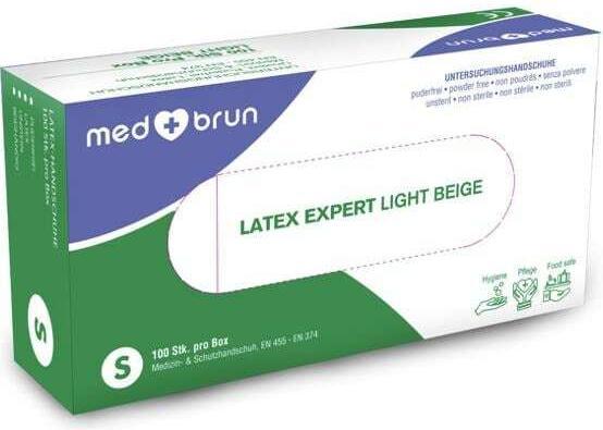 Produktbild MedBrun Einweghandschuh Latex Expert L, Beige, 100 Stk, Grösse (L)