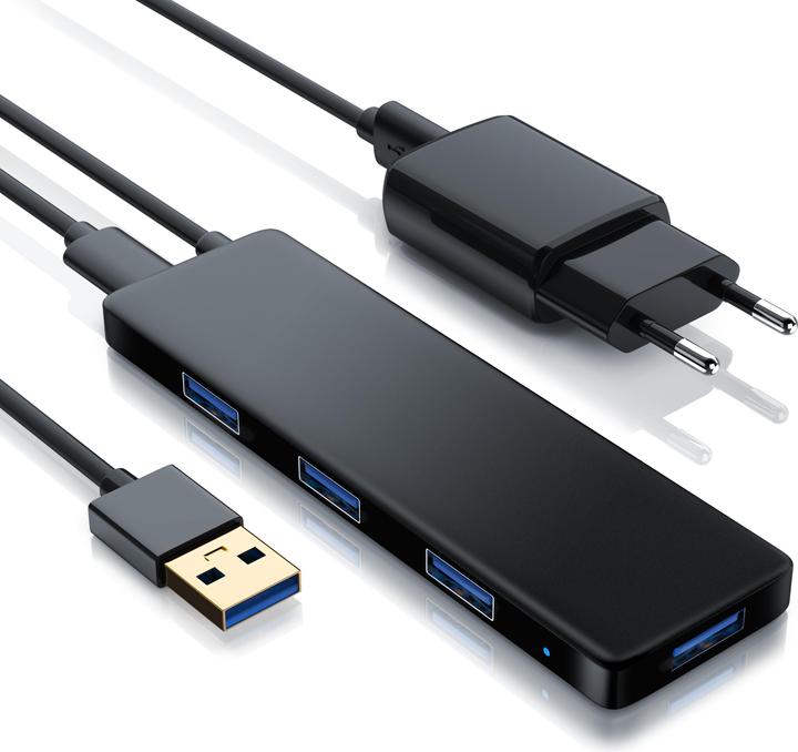 Produktbild Primewire 4-Port aktiver Ultra Slim USB 3.2 Hub Verteiler mit Netzteil (Micro USB, USB-A, 4 Ports)