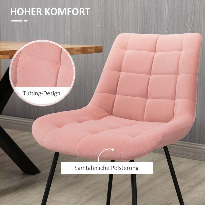 Produktbild Swisshandel24 Esszimmerstuhl 2er Set, Samtbezug in Rosa, Retrodesign, Stahlbeine