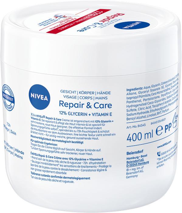 Image du produit NIVEA Crème réparatrice intensive Repair & Care (Lait pour le corps, Crème pour le corps, 400 ml)