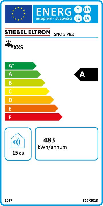 Energy Label Stiebel Eltron SNO 5 Plus, very compact, unpressurised hot water cylinder with plug, above-ground, 5 l, 2 kW