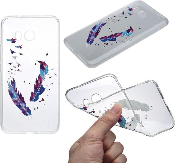 Produktbild König Design Henna Cover für Handy HTC U11 Case Schutz Hülle Silikon Bumper Etuis Federn Bunt (HTC U11)