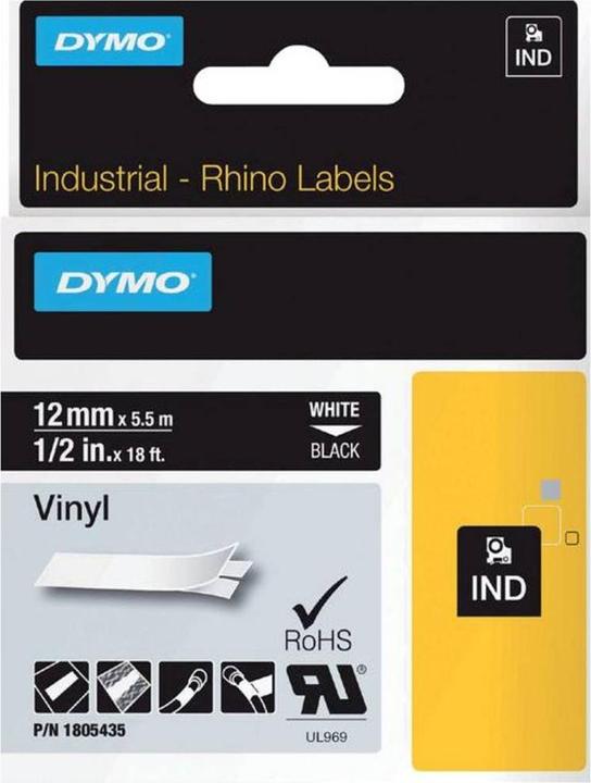 Energy Label Dymo Rhino 12mm white on black vinyl (1.20 cm, Black)