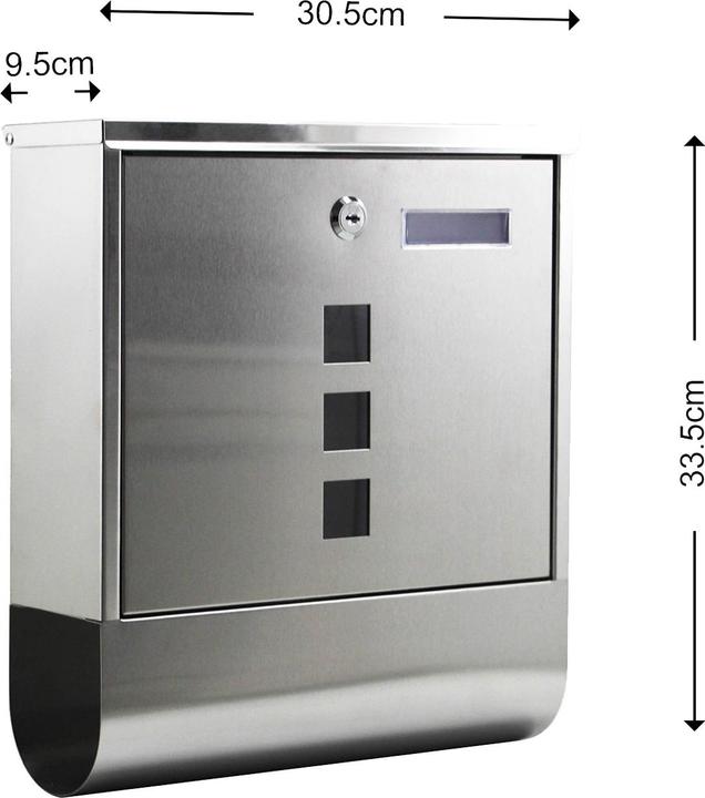 Actual product image Wiltec Wall-mounted Letterbox Lockable Stainless Steel Postbox with Newspaper Holder and 2 Keys