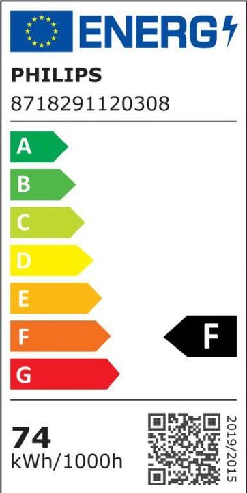 Label énergétique Philips Lampe à décharge (E27, 73.50 W, 7750 lm, 12 x, F)