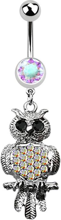 Produktbild Star Piercing Banane silber mit Anhänger Eule schwarz und multicolor (Chirurgenstahl 316L, ohne Messing)