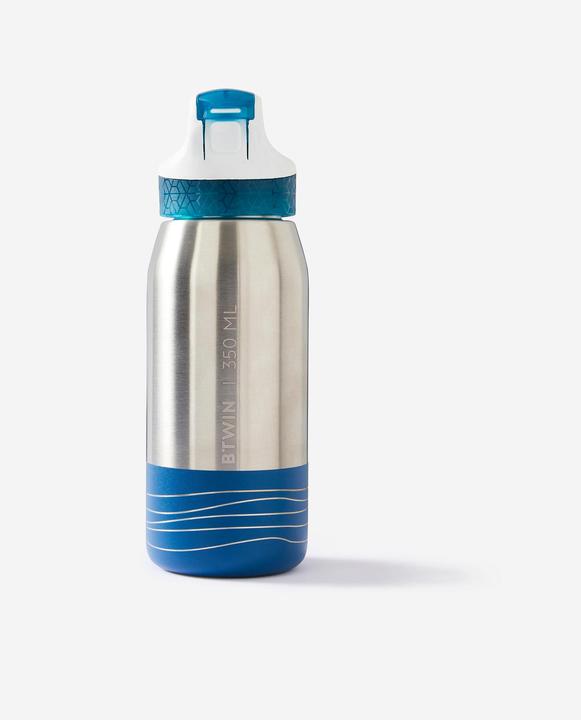 Produktbild Btwin Fahrrad-Trinkflasche Edelstahl mit Trinkhalm Kinder 3–6 Jahre 350 ml blau (0.35 l)