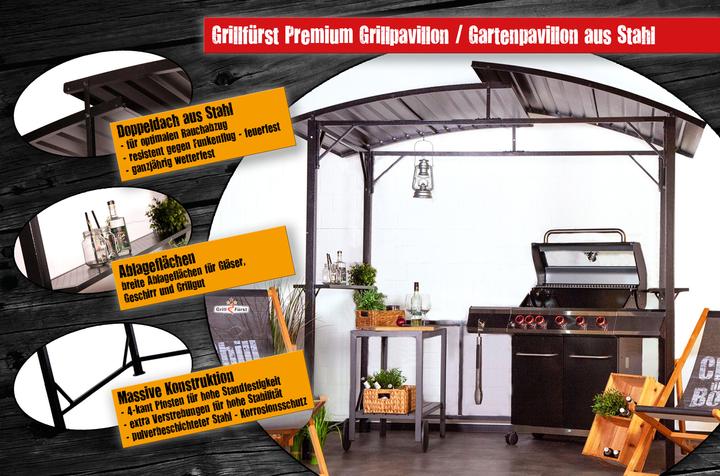 Actual product image Grillfürst Premium steel barbecue pavilion with weatherproof metal roof (248 cm, 156 cm)