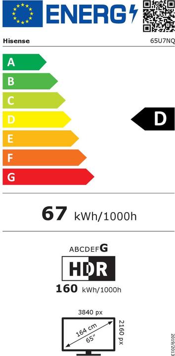 Energy Label Hisense TV 65U7NQ (65", U7K, LED, 4K, 2024)