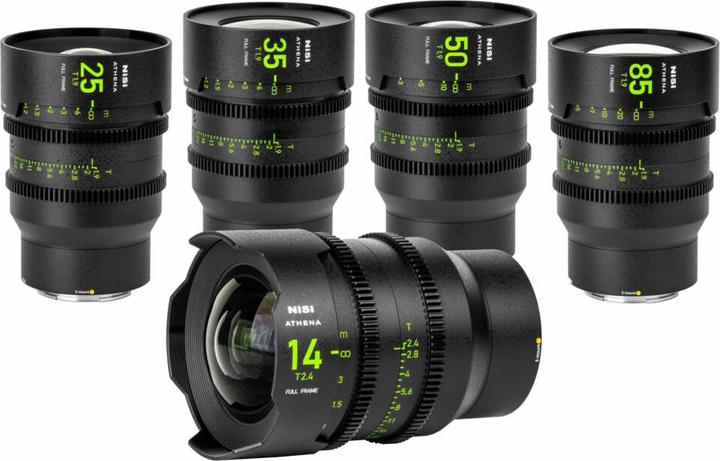 Immagine prodotto Nisi Kit di obiettivi cinema full frame ATHENA PRIME - 14 mm, 25 mm, 35 mm, 50 mm, 85 mm + custodia (C-mount)