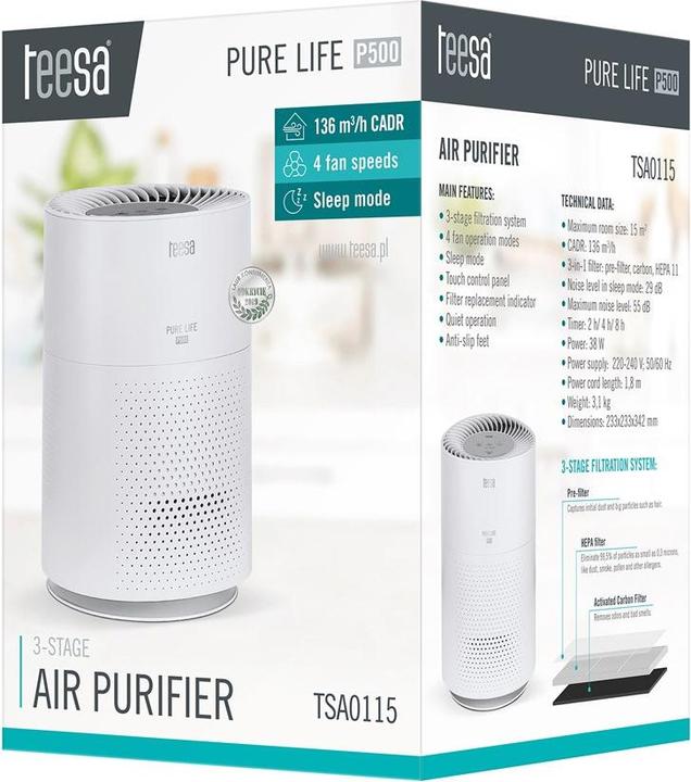 Immagine prodotto Teesa Umidificatore Purificatore d'aria PURE LIFE P500 (15 m²)