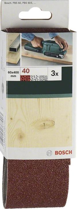 Immagine prodotto Bosch Zubehör Set di nastri abrasivi in 3 pezzi per levigatrice a nastro, qualità rossa K = 60 (60)