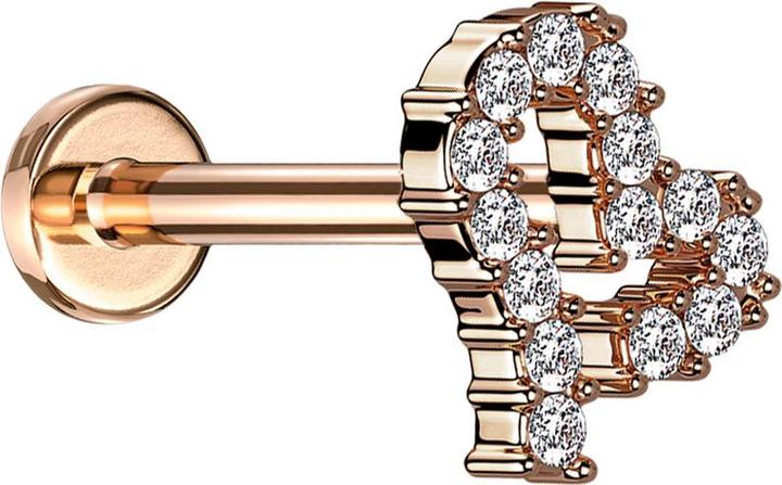 Produktbild Star Piercing Micro Labret Innengewinde rosegold Herz Kristalle silber (Chirurgenstahl 316L, Messing)