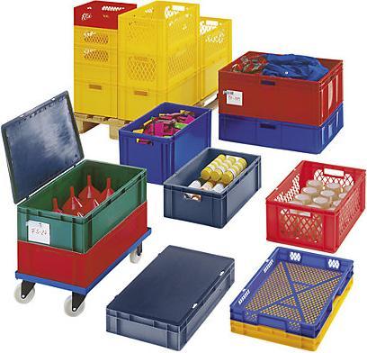 Actual product image kaiserkraft Euro format stacking container, walls perforated, bottom closed