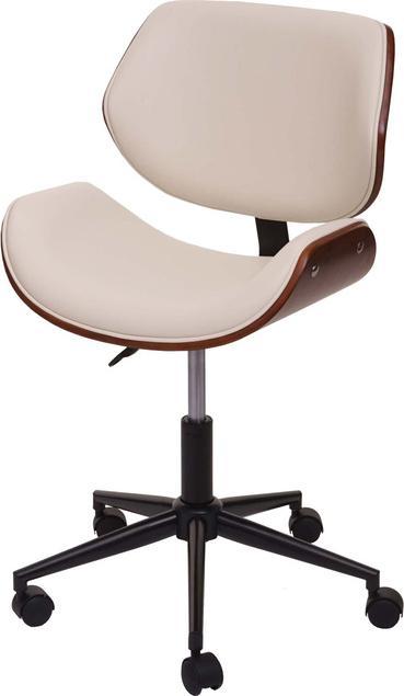 Produktbild Swisshandel24 Bürostuhl, Drehstuhl Schreibtischstuhl, Bugholz Walnuss-Optik Retro drehbar höhenverstellbar creme