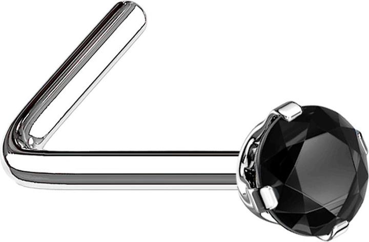 Image du produit Star Piercing Clous de nez coudés argentés cristal rond serti de noir (Acier chirurgical 316L)