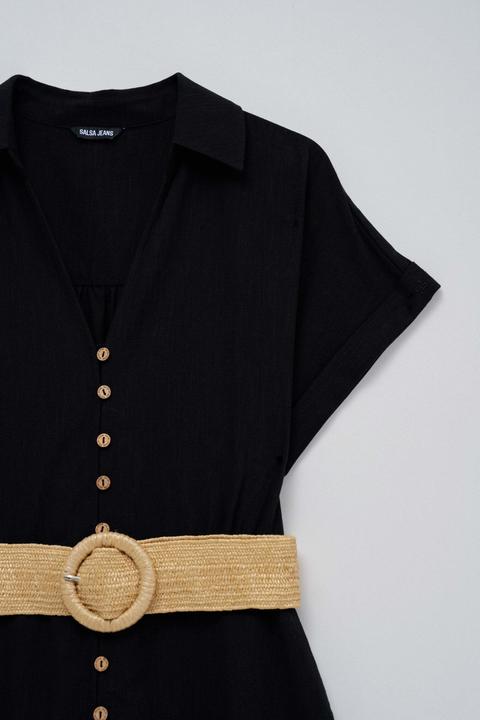 Produktbild Salsa Jeans Midikleid Linen Shirt Dress With Front Buttoned Belt (S)