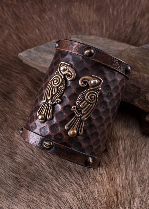 Image du produit Battle Merchant Protège-bras en cuir avec les corbeaux d'Odin Hugin et Munin