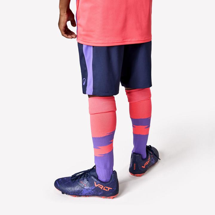 Image du produit Kipsta Short de football enfant viralto kids bleu bande violette (122)