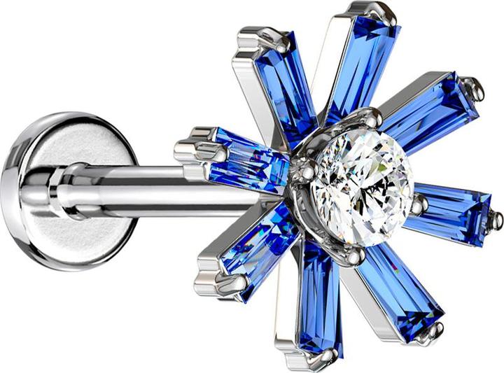 Produktbild Star Piercing Micro Labret Innengewinde silber Kristallblume dunkelblau (Messing, Chirurgenstahl 316L)