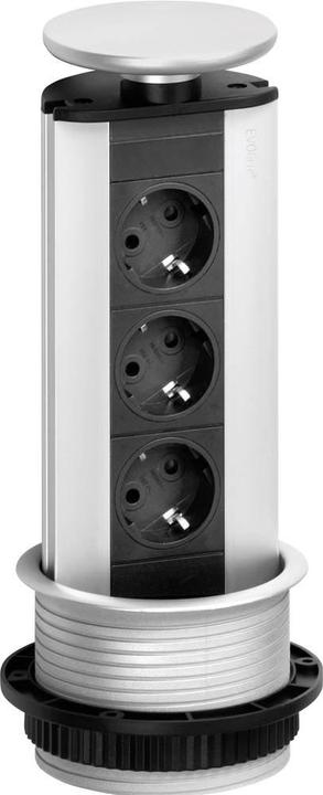 Actual product image Evoline 93100001 Socket tower 3gang black, silver protective contact 1pc. (3 x, CEE 7/3, 3 m)