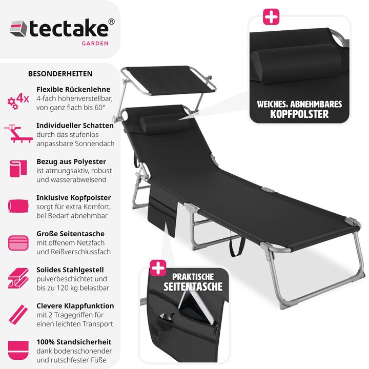Actual product image tectake Chloé Sun Lounger 4-Position, Headrest and Bag (161 cm)