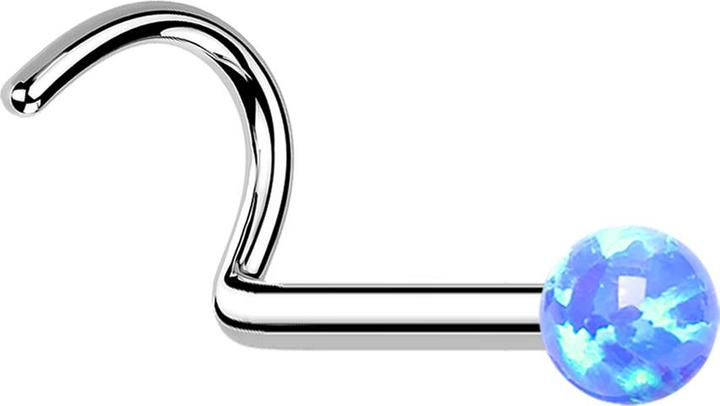 Produktbild Star Piercing Nasenstecker gebogen silber mit Opal blau (Chirurgenstahl 316L, ohne Messing)