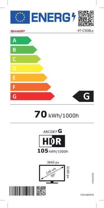 Label énergétique Sharp 50BL2EA (50", BL2EF, LCD, 4K, 2019)