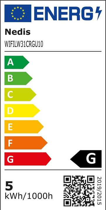 Label énergétique Nedis Ampoule LED SmartLife | Wi-Fi | GU10 | 330 lm | 5 W | Blanc chaud | 2700 K | Classe énergétique : A+ (GU10, 5 W, 330 lm, 3 x, G)