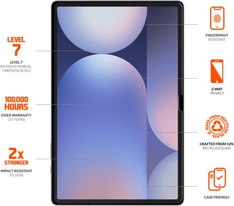 Produktbild Eiger Privacy Sichtschutz-Glas Standard Fit Mountain Glass Tablet Black (1 Stück, Galaxy Tab S8, Galaxy Tab S9 FE, Galaxy Tab S9, Galaxy Tab S7)