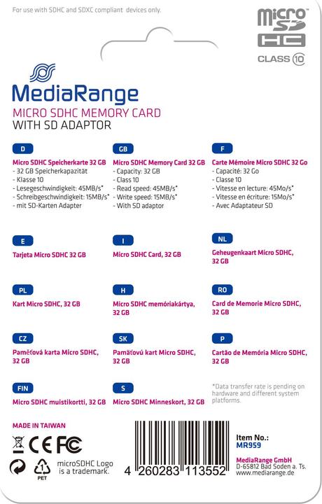 Produktbild MediaRange MR959 (32 GB, microSDHC, U1)