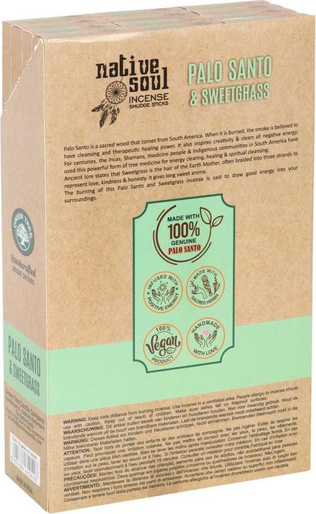 Produktbild Native Soul Palo Santo & Sweet Grass Räucherstäbchen (Packung mit 96 Stück)
