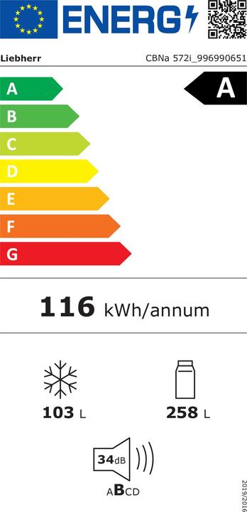 Energy Label Liebherr CBNa572i-22 Plus BioFresh NoFrost (361 l)