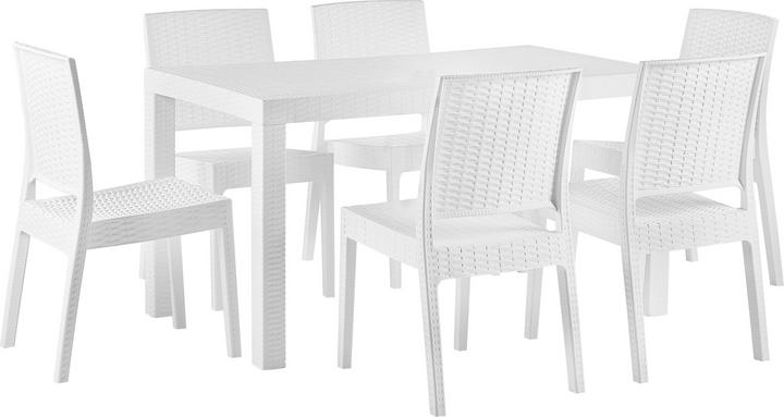 Produktbild Beliani Gartenmöbel Set Rattanoptik weiss 6-Sitzer FOSSANO (140 cm)