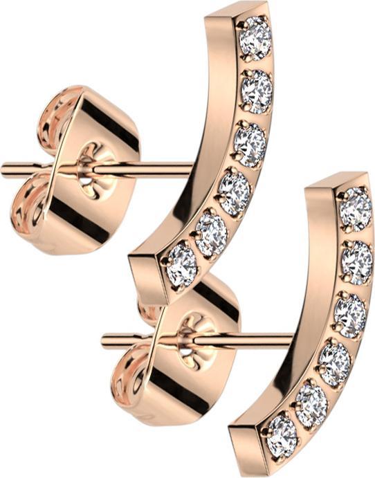 Hollywood Body Jewelry Ohrstecker rosegold Bogen mit Kristallen silber (Chirurgenstahl 316L, ohne Messing)
