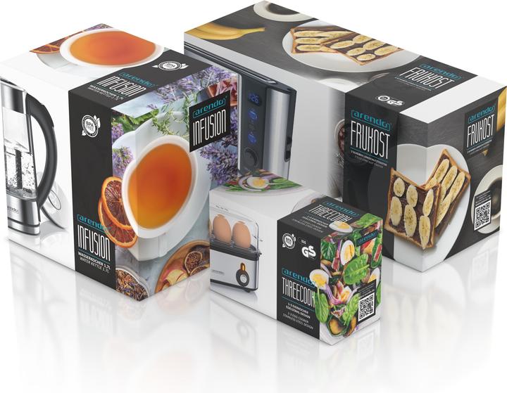 Produktbild Arendo Frühstücks Set, Wasserkocher 1,7l Temperaturwahl, 2-Scheiben Toaster & Eierkocher für 3 Eier, Silber