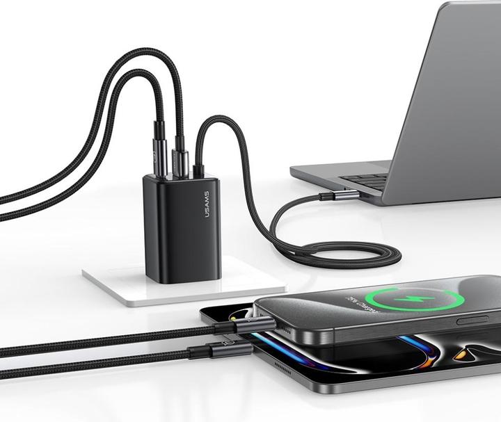 Actual product image Usams Ładowarka sieciowa JC Series CC266 65W GaN Fast Charger 2xUSB-C 1xUSB-A czarny (65 W)