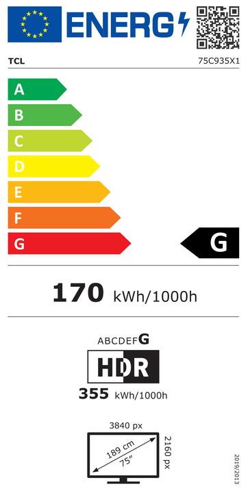 Label énergétique TCL 75C935 (75", C935, Mini-LED, 4K, 2022)