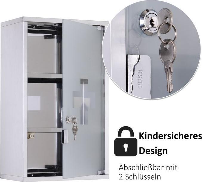 Actual product image Swisshandel24 Medicine cabinet First aid cabinet with lock Stainless steel 30 x 18 x 50 cm (30 x 18 x 50 cm)