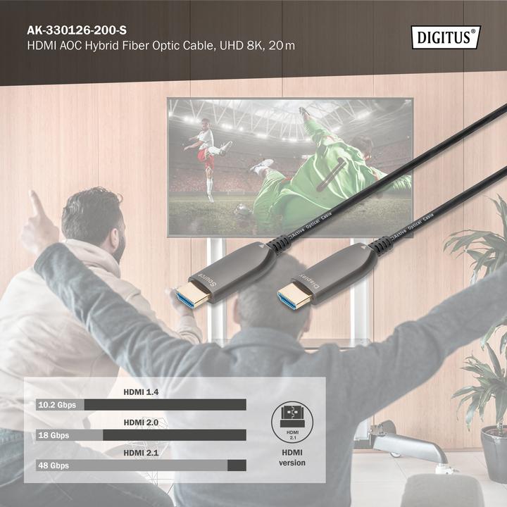 Image du produit Digitus Câble de fibre optique hybride HDMI AOC, UHD 8K, 20 m (20 m, HDMI)
