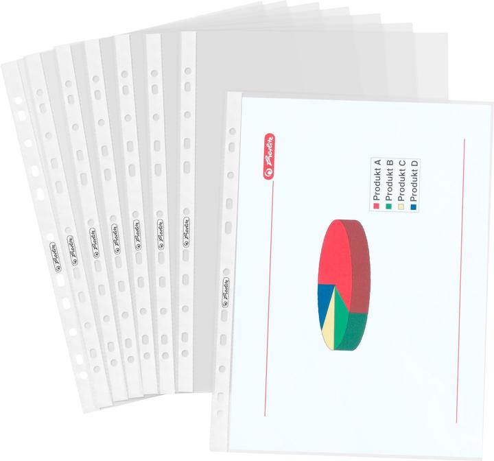 Produktbild Herlitz Prospekthülle, DIN A4, genarbt, 0,055 mm aus PP-Folie, Eurolochung, dokumentenecht, oben offen (A4, 100 x)