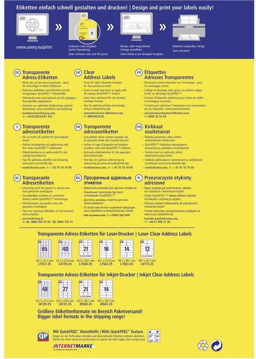 Image du produit Avery étiquettes d'adresse