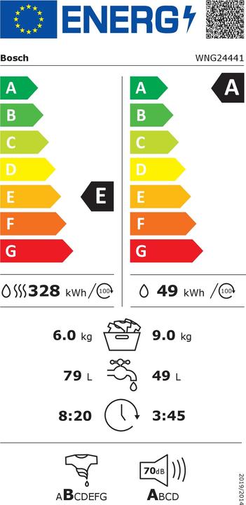 Label énergétique Bosch Hausgeräte WNG24441, série 6 (Prise UE)