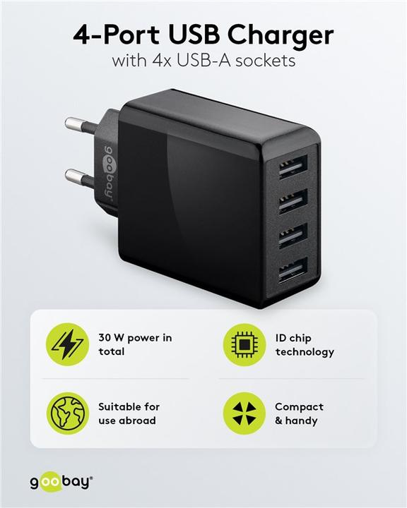 Actual product image Goobay 4 Port USB A charger (30 W)